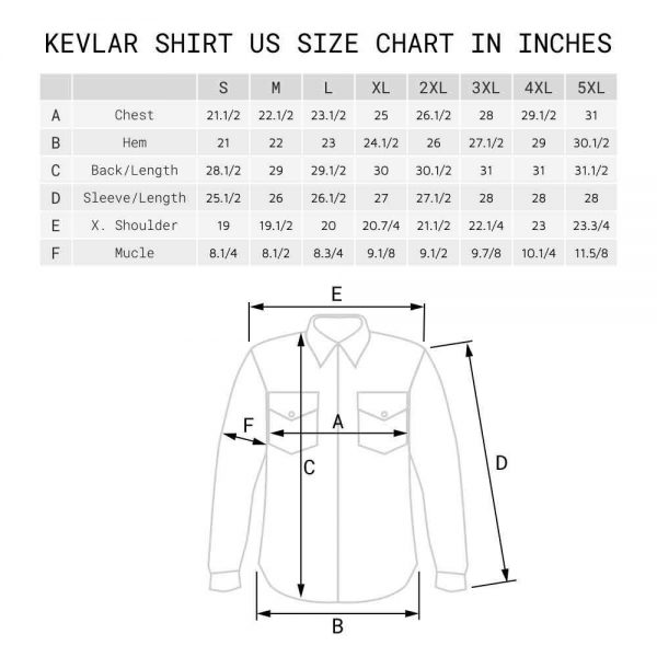 Vintage Biker Gear | Kevlar Riding Shirt Sizing Chart