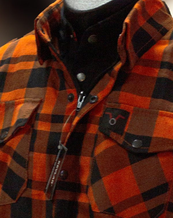 Vintage Biker Gear | Kevlar Riding Shirt - Orange/Black - VBG Logo Close-Up